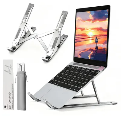 Zdjęcie produktu dla Stojak na laptop do biurka, srebrny, z 6 regulowanymi kątami