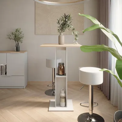 Obrázek produktu pro Stojací barový stůl se židlemi Vicco Repose Bílá/Sonoma 65 x 65 cm se 2 barovými stoličkami, Model 55733