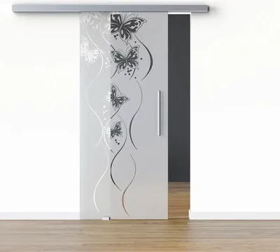 Produktbild von Pertura Glasschiebetür Komplettset Glera Butterfly 02 1025x2175 mm Links inkl. Beschlag Selir Aluminium Edelstahloptik,S
