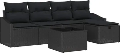 Immagine prodotto di vidaXL Set di divani con cuscini e portaoggetti 6 pezzi in polirattan nero