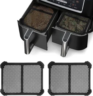 Produktbild von Zwei Luftfritteuse-Schutzplatten - für Ninja Foodi Max Dual Zone AF400 & AF45 geeignet - silikon - effektiver Fettfritteuse-Schutz - wiederverwendbar