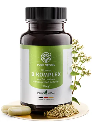 Produktbild von Vitamin B Komplex hochdosiert rein aus Buchweizen I 1000 mg Tagesdosis 8in1 B Vitamine I 90 Kapseln I Höchste Bioverfügbarkeit I Alle B-Vitamine Vegan