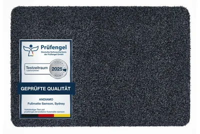 Baumwoll-Fußmatte in Anthrazit, ca. 50 x 80 cm, mit Testsiegel – Blattschuss.
