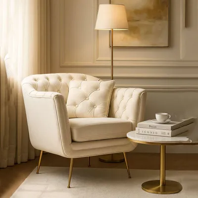 Immagine prodotto di Turtuk - Poltrona, 88x83x91h cm Bianco Crema, con Cuscino