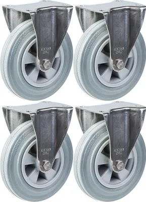 Immagine prodotto di 200 mm 8" con ruote in acciaio inossidabile e gomma grigia, fisse, 820 kg, set di 4
