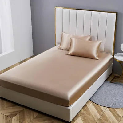 Obrázok produktu pre Solidchoice – Saténové obliečky na matrac – farba: béžová, rozmery: 90 x 200 cm