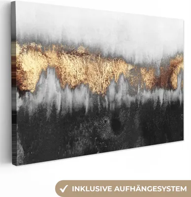 Produktbild von MuchoWow® - Leinwandbilder - Gold - Chic - Abstrakt, Wandbild, Wanddeko Bilder Wohnzimmer, 90x60 cm