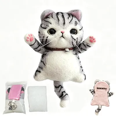 Produktbild von Katzenfilz-Brosche Set - Nadelfilz-Set mit Filzwolle - Bastelset für Handarbeit