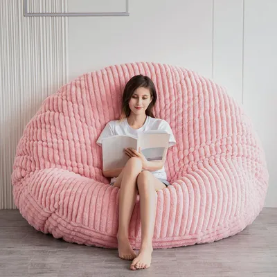 Imagen del producto de Gran sillón saco - Terciopelo rosa - 180x180 cm - Relleno de felpa - Sillón y sofá cama en uno