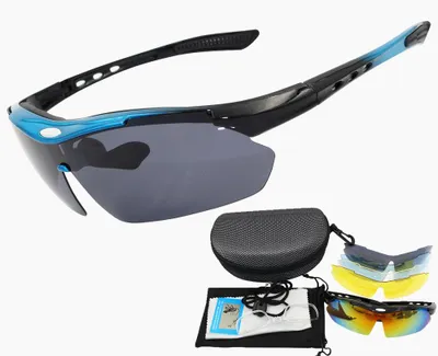 Produktbild von Polarisierte Fahrradbrille mit 5 Wechselgläsern für Damen und Herren, ideal für Outdoor-Sportarten wie Radfahren, Laufen und Angeln.