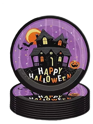 Halloween-Pappteller 16 Stück, 18 cm, lila, rund