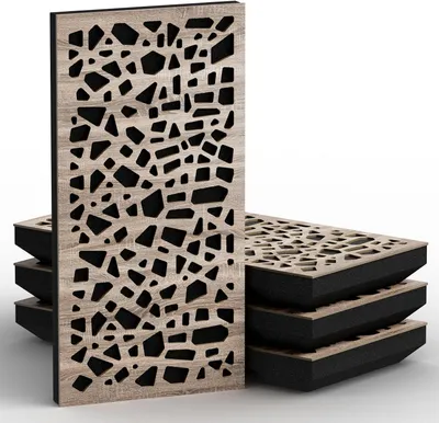 Immagine prodotto di 4 pezzi – pannello acustico a assorbimento stretto e diffusione, 50 x 25 cm, assorbimento – diffusione – riflessione – isolamento acustico [P32–53 mm |Sonoma]