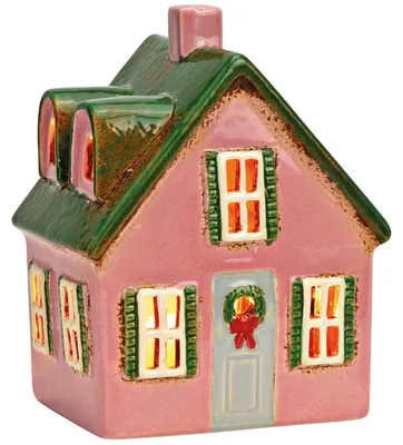 Produktbild von Buntes Windlicht Lebkuchenhaus Stil aus Steingut, in 13x17x10 cm