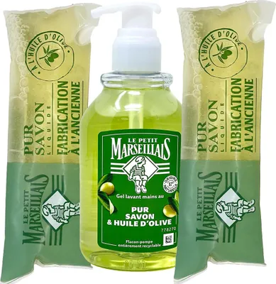 Produktbild von Le Petit Marseillais Flüssigseife: Olive - 300 ml + 2x 250 ml Nachfüllpack