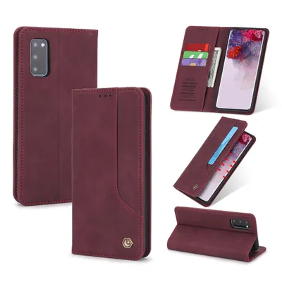 Immagine prodotto di Custodia retrò in Finto cuoio per Samsung Galaxy S20 FE / S20 FE 5G custodia a portafoglio con porta carte e supporto rosso