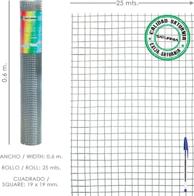 Immagine prodotto di Rete elettrosaldata zincata 19x19 / 60 cm. Rotolo da 25 metri per uso domestico.