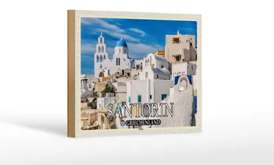 Produktbild von Holzschild Reise 18x12 cm Santorin Griechenland Pyrgos Dorf