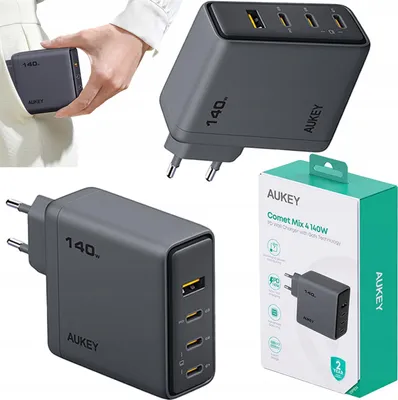 Zdjęcie produktu dla ŁADOWARKA SIECIOWA AUKEY podróżna kompaktowa 140W 1x USB-A 3x USB-C GaN