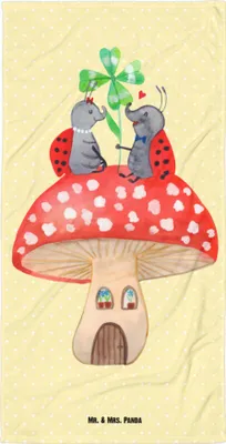 Produktbild von Mr. & Mrs. Panda Badelaken Marienkäfer Fliegenpilz - Gelb Pastell - Geschenk, Duschtuch, Handtuch, Haus, Fleigenpilzhaus, Wohnung, Badehandtuch, Zuhause, Duschhandtuch