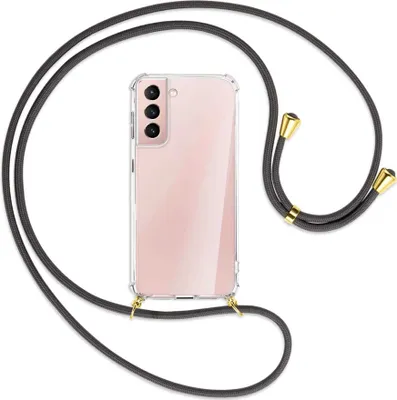 Produktbild von Handykette Backcover-Schutzhülle mit Band (Metall goldfarben) für Samsung Galaxy S21 Plus 5G - dunkelgrau
