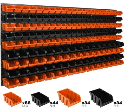 Obrázek produktu pro Nástěnná organizátorská deska – nástěnné úložné řešení – 177 x 78 cm – 178 úložných boxů – vhodné do garáže, dílny, skladu