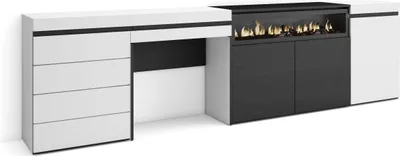 Produktbild von Sideboard, Kommode, 277x35x75 cm, Für Schlafzimmer, Zimmer, Elektrokamin., Kommode mit Schubladen, Schminktisch, Weiß