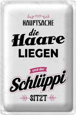 Produktbild von Blechschild Spruch Hauptsache Haare liegen Schlüppi 20x30cm