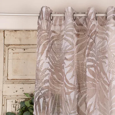 Produktbild von Ösengardine Farnblätter weiß beige braun 140x260cm