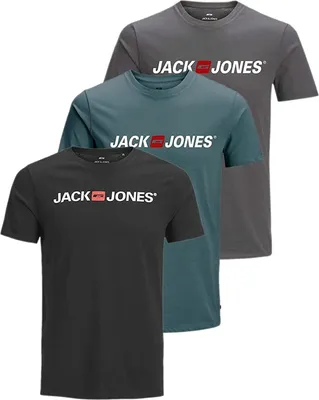 Produktbild von Jack & Jones Herren T-Shirts, 3er-Set, Print Shirt Corp-Tee, 100% Baumwolle, Logoprint, leicht figurbetonte Passform