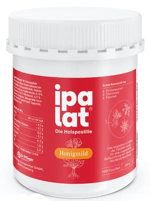 Zdjęcie produktu dla ipalat Pastylki do ssania „Honigmild”: naturalna moc sprawdzona w przypadku chrypki i podrażnienia gardła, 400 sztuk