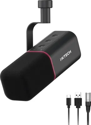 Produktbild von IXTECH Dynamisches Mikrofon USB XLR Nierencharakteristik RGB Studiomikrofon Schwarz IX-MIC01