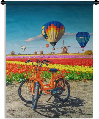 Produktbild von MuchoWow® Wandteppich Wandbehang Heißluftballon - Orange - Tulpen 150x200 cm Tapisserie Dekoration Wandtuch - Wandaufhängung - Moderner