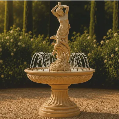 Image de Fontaine baroque Casa Padrino avec anneau de jets d'eau, couleur beige, dimensions : diamètre 152 cm, hauteur 240 cm