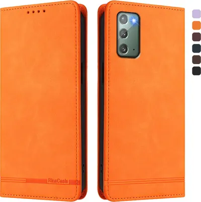 Produktbild von Hülle für Samsung Galaxy Note 20, Retro Kunstleder Ständer Klapphülle mit Kartenfächer und Magnetische Orange