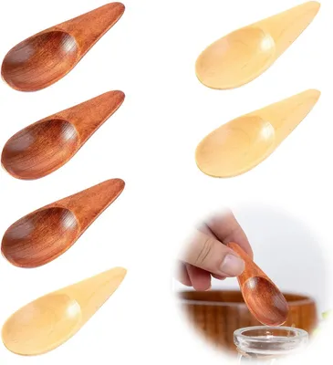 Produktbild von 6 kleine Holzlöffel – 6,5 cm, natürliche Holz-Küchenlöffel, umweltfreundlich, Kaffeelöffel, Mini-Gewürzlöffel, Salzlöffel für Marmelade, Zucker, Kaffee, Tee