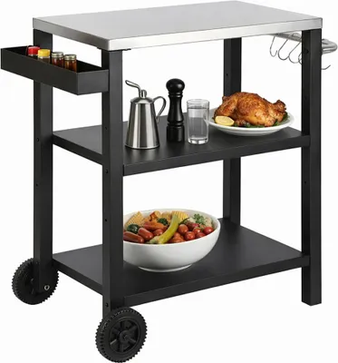 Produktbild von Izrielar Grillwagen, Outdoor Servierwagen & Grill Trolley mit Gewürzregalen, Küchenwagen für Garten & Terrasse, 67,5 × 41 cm, Schwarz
