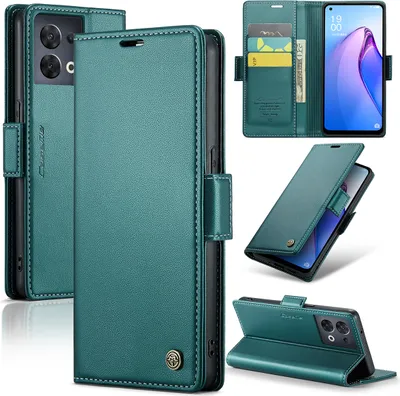 Image de OPPO Reno8 5G Housse, étui en cuir portefeuille porte-carte avec fonction de support pour OPPO Reno8 5G Vert