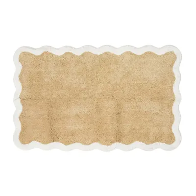 Produktbild von HOMESCAPES Badematte mit Wellenrand 50x80 cm – Badteppich beige,100 % Baumwolle