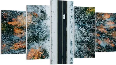 Produktbild von Bild auf Leinwand - Leinwandbild - 5 Teile - Wald Weg Schnee - 160x85cm - Wand Bild - Wanddeko - Wandbilder - Leinwanddruck - Bilder - Wanddekoration - Leinwand bilder - Wandbild - EA160x85-4654