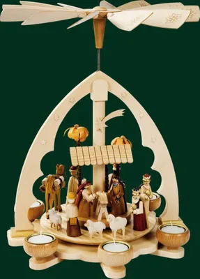 Produktbild von Tischpyramide Christi Geburt mit Teelichter natur Höhe= 40cm NEU