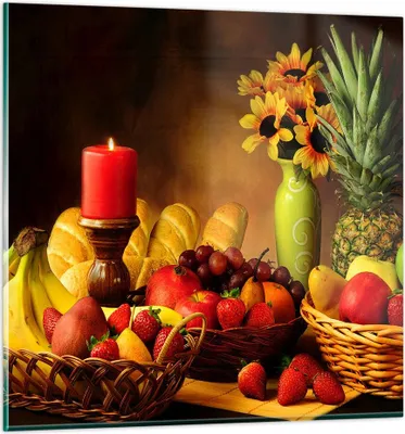 Produktbild von Bilder auf glas - Banane Korb Essen Früchte - 60x60cm - Glasbilder - Wandbilder - Kunstdruck - zum Aufhängen bereit - Wanddekoration aus Glas - Glas Bilder - Wandbild auf Glas - GAC60x60-0462