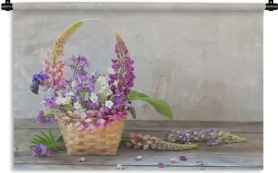 Produktbild von MuchoWow® Wandteppich Wandbehang Korb - Blumen - Stilleben 90x60 cm Tapisserie Dekoration Wandtuch - Wandskulpturen - Bildteppich