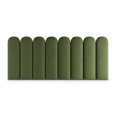 A row of eight green upholstered panels against a white background.