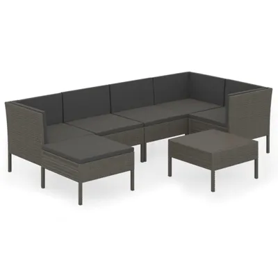 Immagine prodotto di set 7 pezzi da giardino con cuscini in poly rattan grigio