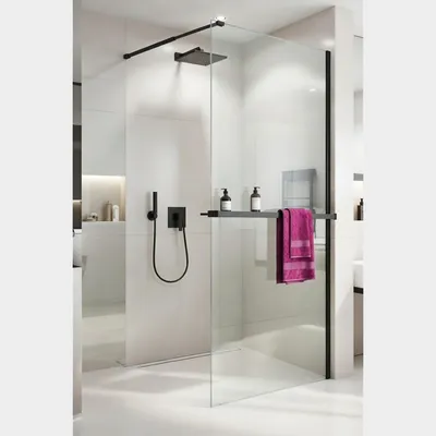 Zdjęcie produktu dla Kabina prysznicowa Walk-in Grace BL 100 szkło transparentne 8 mm profile czarne KERRA