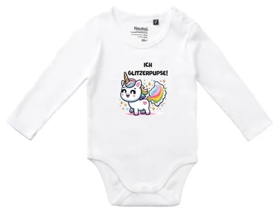 Produktbild von Huuraa Baby Body Ich Glitzerpupse Einhorn 80 White  Baumwolle Fairtrade Langarmbody Geschenkidee