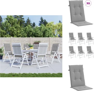 Immagine prodotto di vidaXL Cuscini per sedie da giardino con schienale alto 6 pz. Tessuto grigio 120x50x3cm - Cuscino di seduta