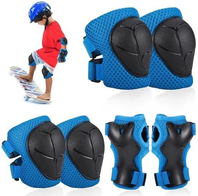 Obrázek produktu pro Chrániče kolen pro děti – prodyšné – sada 6 kusů – materiál: PE/houba/samet – barva: modrá/černá – vhodné pro zimní sporty
