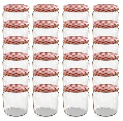 Productafbeelding van Voorraadpot met deksel - 360 ml - Glas - Rood geruit deksel - 24 stuks