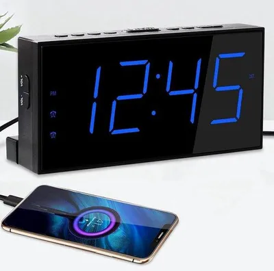 Obrázok produktu pre Hlasný budík s vibráciou – budík pre ľudí, ktorí majú ťažkosti so vstávaním, a pre nepočujúcich – dvojitý budík – veľký displej – USB nabíjačka – stmievač – režim spánku